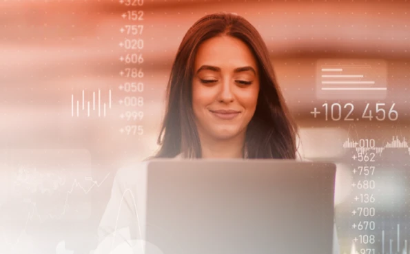 Professional analyses digitally displayed growth data and financial statistics.